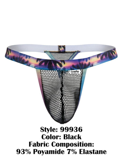 CandyMan 99936 Men's Underwear Tropical Palm Print Thongs Color Black
