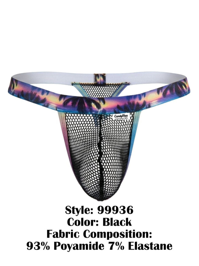 CandyMan 99936 Men's Underwear Tropical Palm Print Thongs Color Black