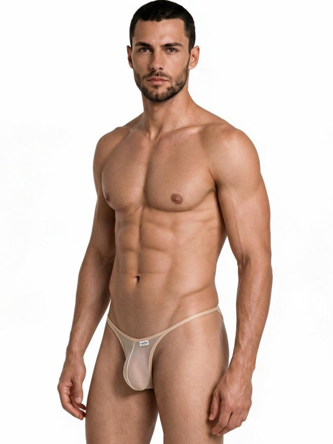CandyMan 99954 Men's Underwear Sheer Mesh Thongs Color Beige Mesh