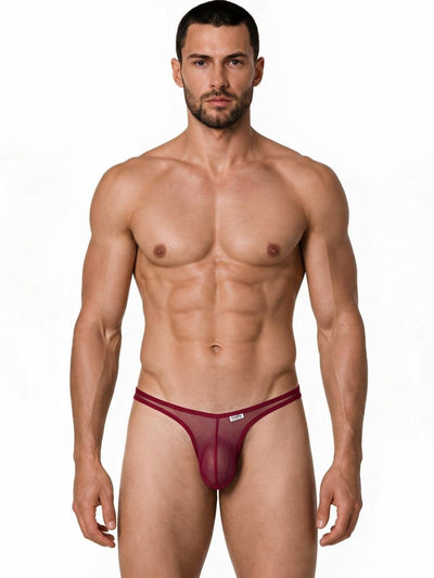 CandyMan 99954 Men's Underwear Sheer Mesh Thongs Color Burgundy Mesh