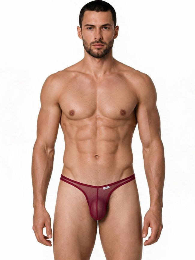 CandyMan 99954 Men's Underwear Sheer Mesh Thongs Color Burgundy Mesh