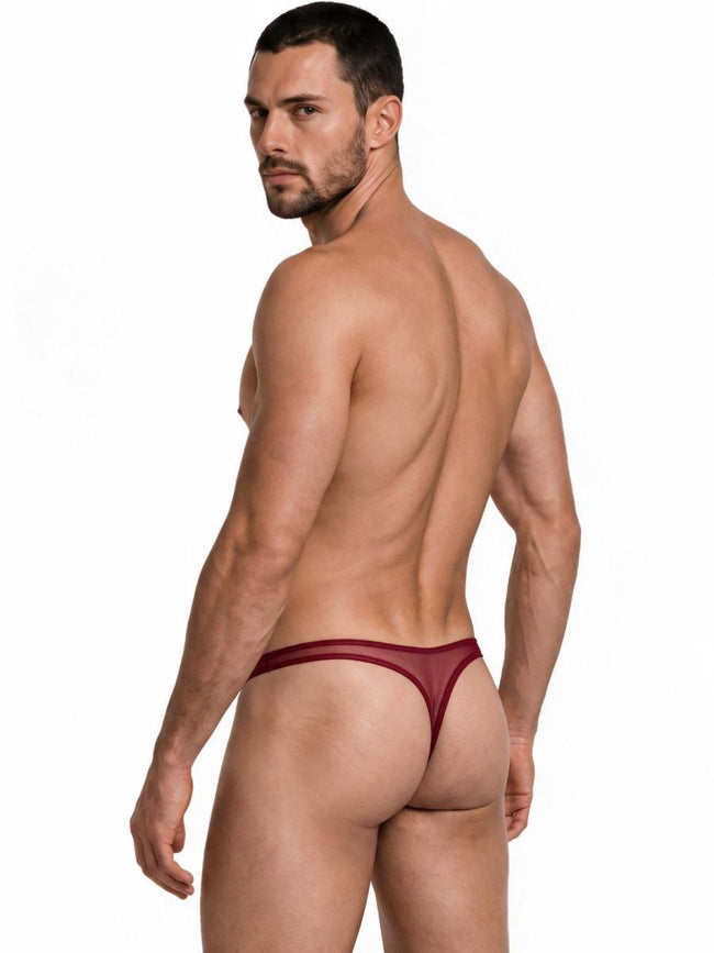 CandyMan 99954 Men's Underwear Sheer Mesh Thongs Color Burgundy Mesh