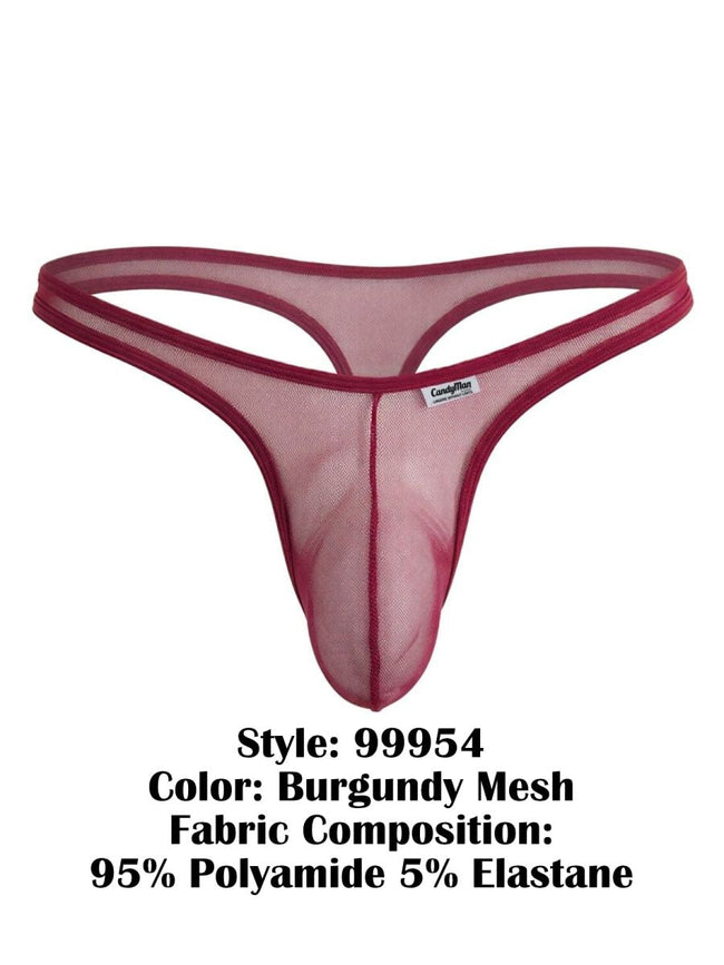 CandyMan 99954 Men's Underwear Sheer Mesh Thongs Color Burgundy Mesh