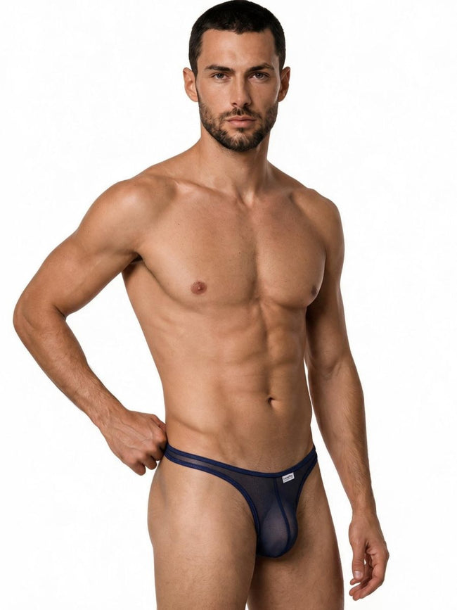 CandyMan 99954 Men's Underwear Sheer Mesh Thongs Color Navy Mesh