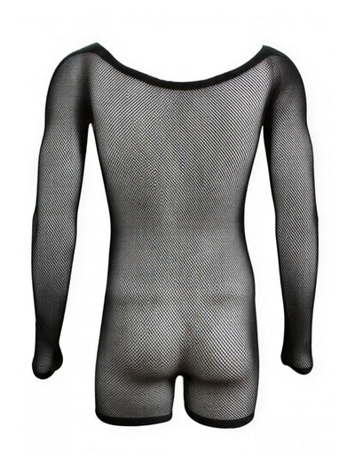 CandyMan 99955 Men's Underwear Patterned Fishnet Long Sleeve Bodysuit Color Black