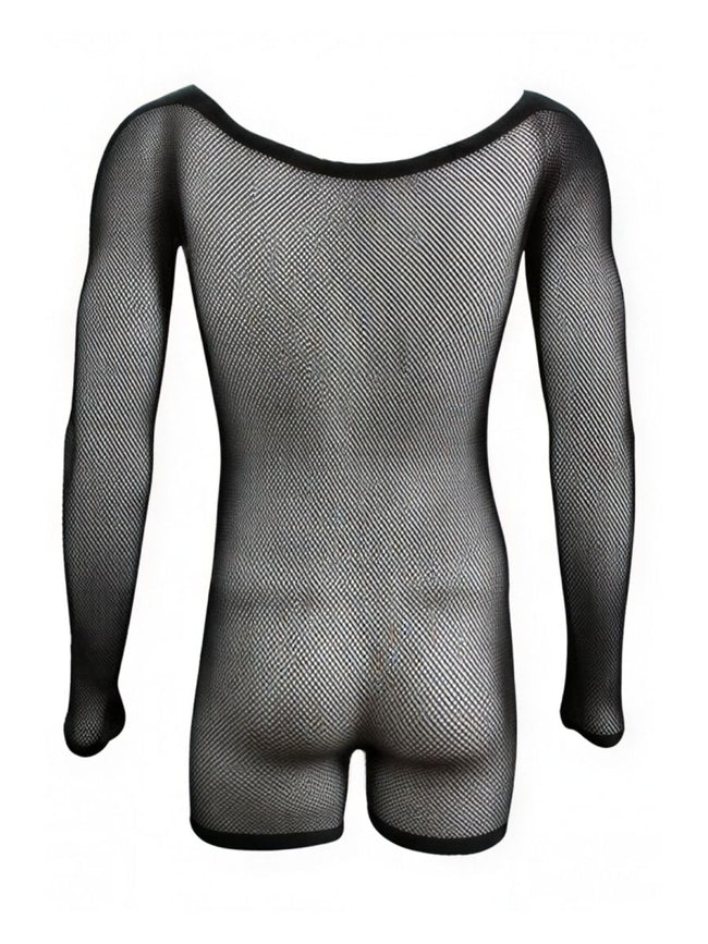 CandyMan 99955 Men's Underwear Patterned Fishnet Long Sleeve Bodysuit Color Black