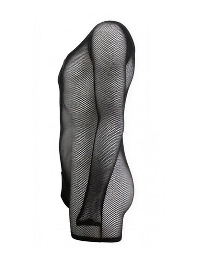 CandyMan 99955 Men's Underwear Patterned Fishnet Long Sleeve Bodysuit Color Black