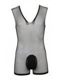 CandyMan 99956 Men's Underwear Sheer Textured Mesh Lace-Up Bodysuit Color Black