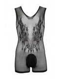 CandyMan 99958 Men's Underwear Sheer Patterned Bodysuit Color Black
