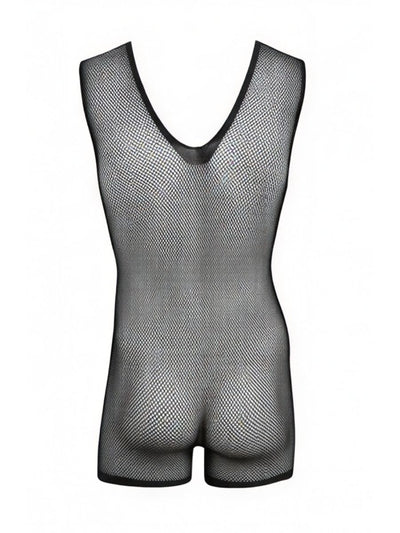 CandyMan 99958 Men's Underwear Sheer Patterned Bodysuit Color Black