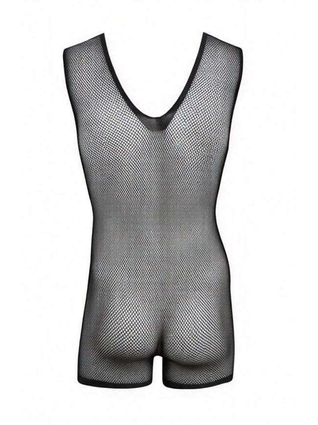CandyMan 99958 Men's Underwear Sheer Patterned Bodysuit Color Black