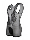 CandyMan 99958 Men's Underwear Sheer Patterned Bodysuit Color Black