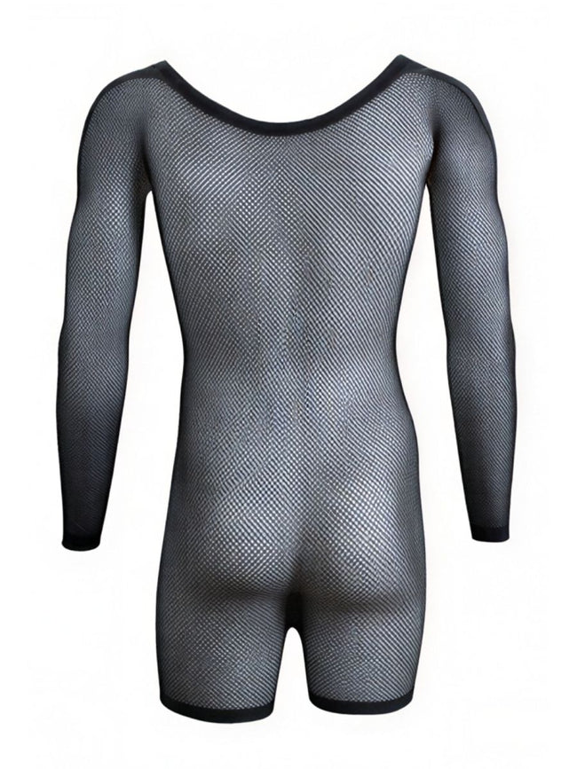 CandyMan 99959 Men's Underwear Bodysuit Alluring Sheer Long Sleeve Color Black