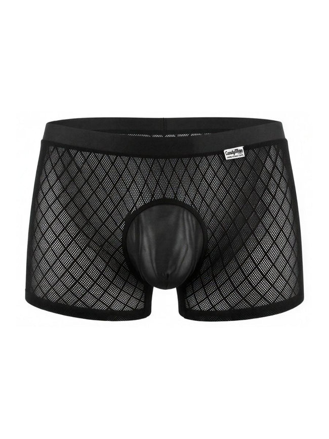 CandyMan 99962 Men's Underwear Sheer Geometric Mesh Boxer Briefs Color Black