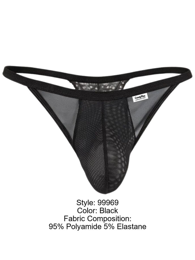 CandyMan 99969 Men's Underwear Mesh Lace Seductive Thongs Color Black