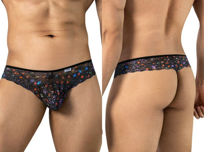 CandyMan 99975 Men's Underwear Printed Mesh Thongs Color Black