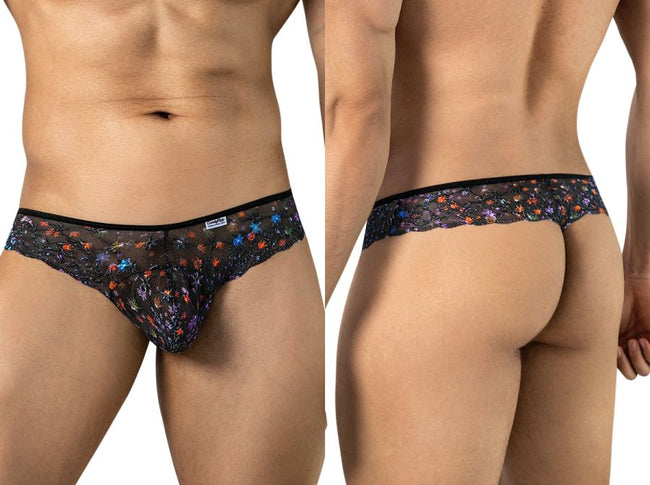 CandyMan 99975 Men's Underwear Printed Mesh Thongs Color Black