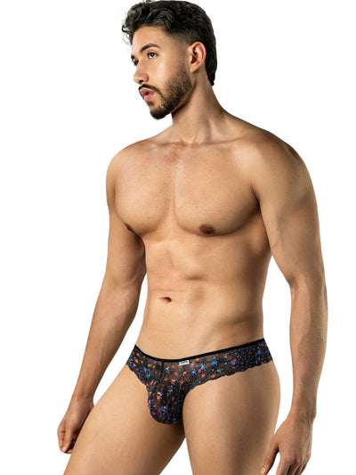 CandyMan 99975 Men's Underwear Printed Mesh Thongs Color Black