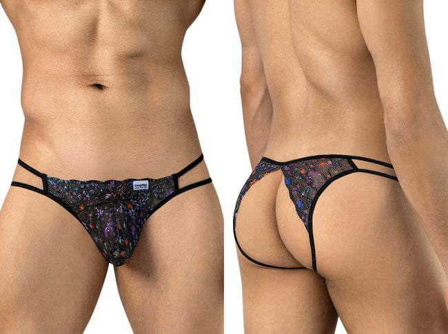CandyMan 99977 Men's Underwear Seductive Printed Mesh Jockstrap Color Black