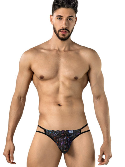 CandyMan 99977 Men's Underwear Seductive Printed Mesh Jockstrap Color Black