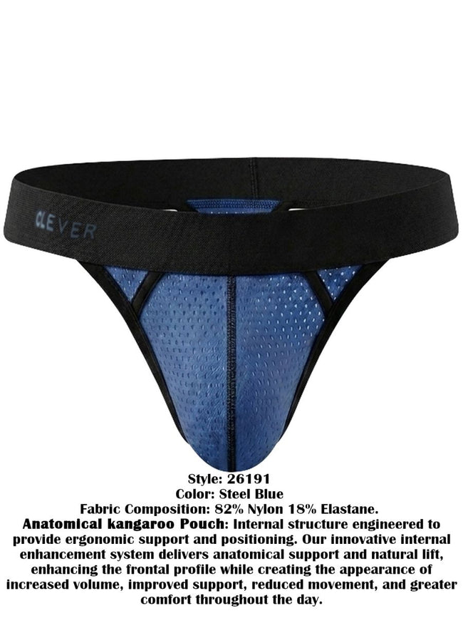 Clever Moda 26191 Men's Underwear Ulises Sleek Thongs Color Steel Blue