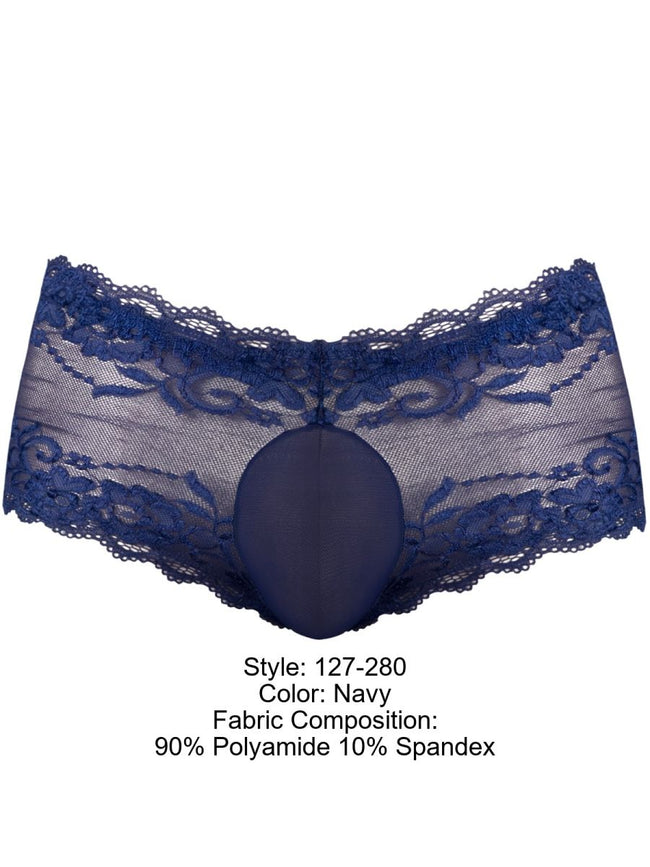 Male Power 127-280 Sassy Lace Mini Short Sheer Pouch Color Navy