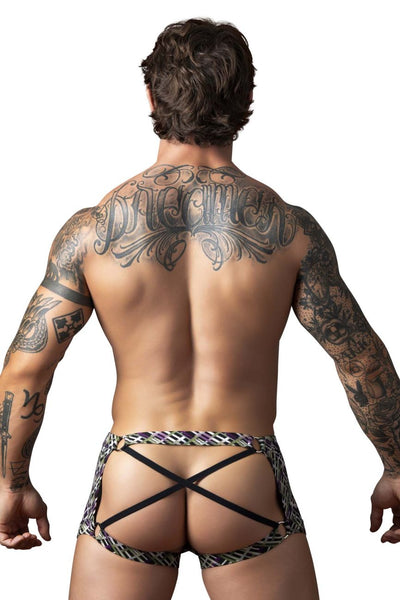 Male Power 148-303 Gridlocked Strappy Back Short Color Printed