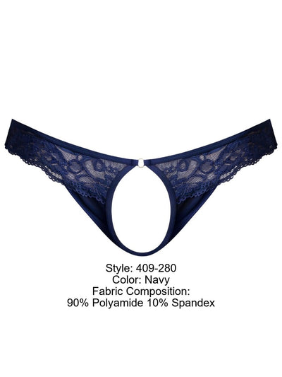 Male Power 409-280 Sassy Lace Open Ring Thong Color Navy