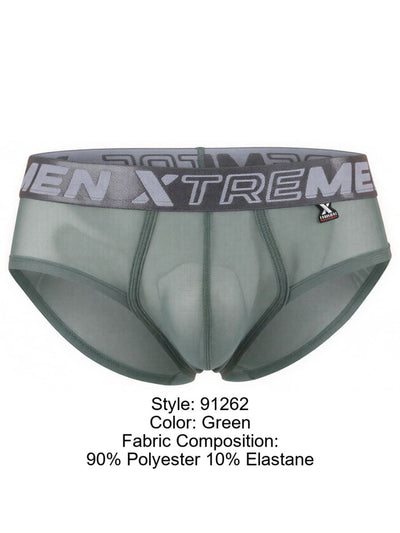 Xtremen 91262 Mens Underwear Sleek Microfiber Mesh Briefs Color Green