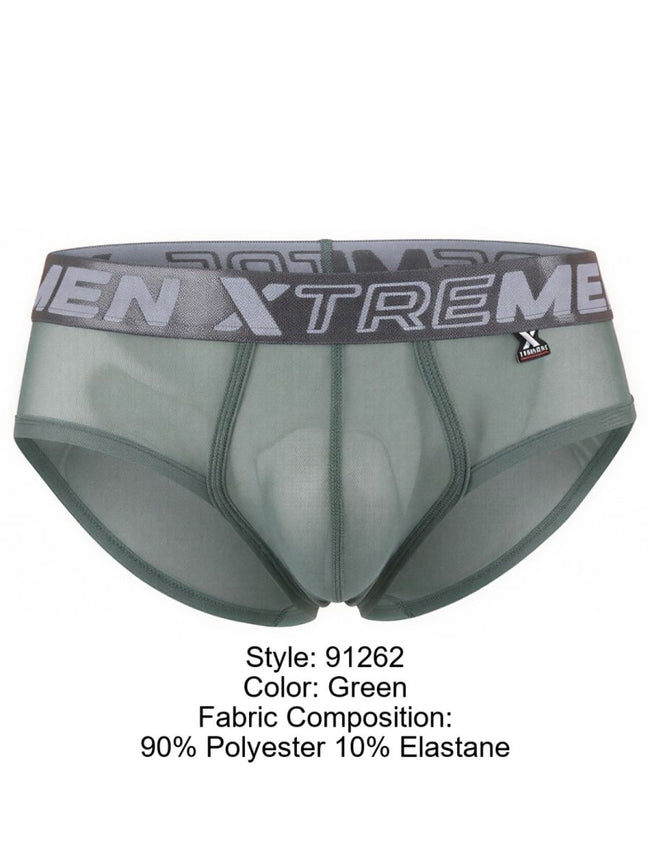 Xtremen 91262 Mens Underwear Sleek Microfiber Mesh Briefs Color Green