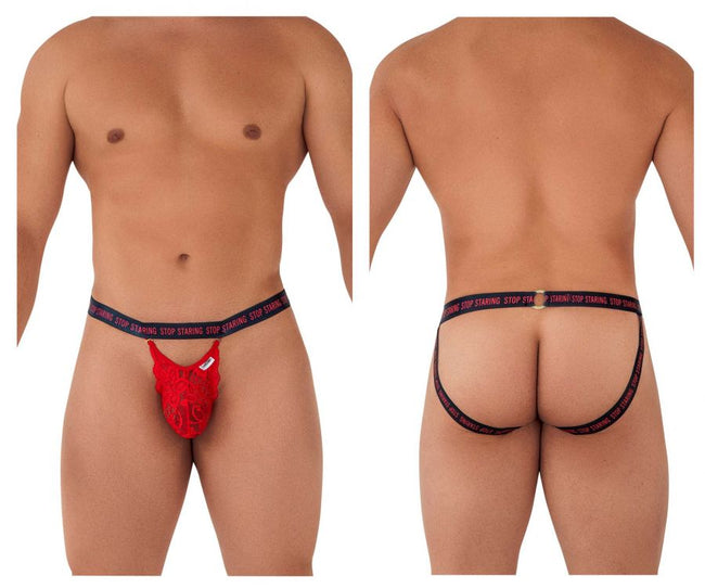 CandyMan 99619 Stop Staring Lace Jockstrap Color Red