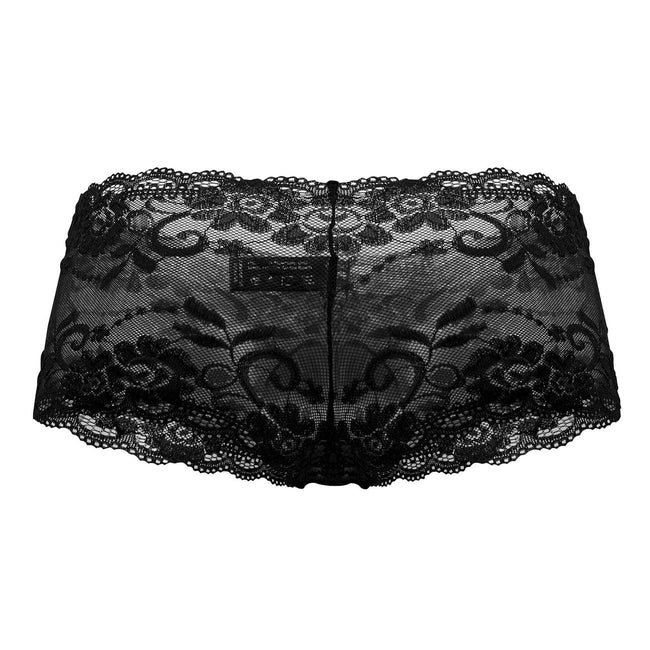 Male Power 127-280 Sassy Lace Mini Short Sheer Pouch Color Black